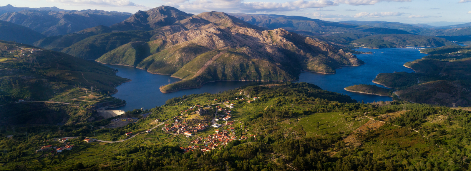 View of mountains and river in Portugal