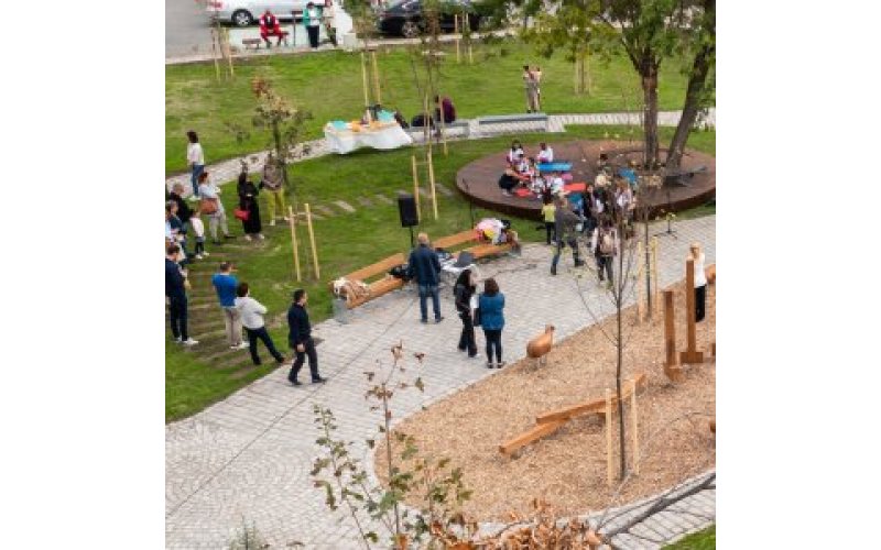 People in a busy park