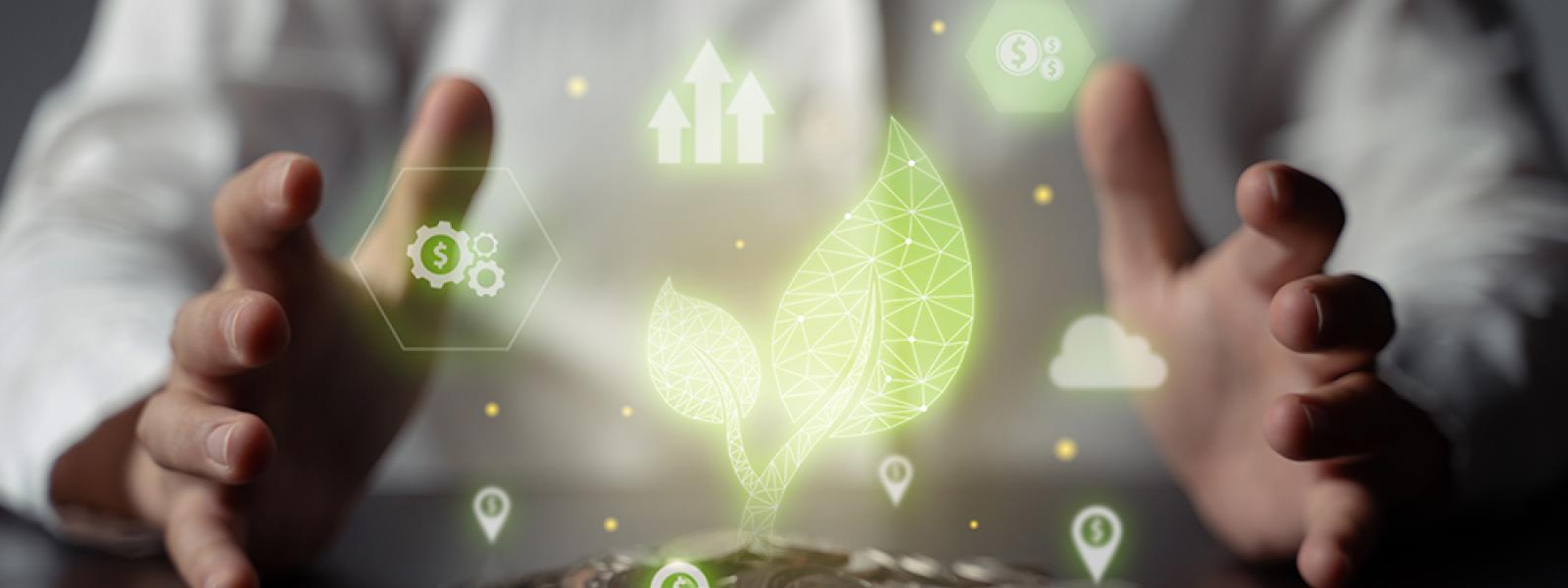 green leaves digital design showing green finance