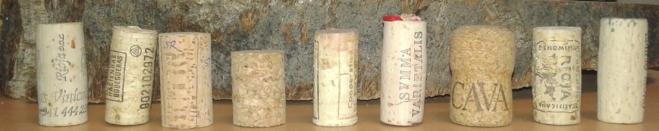 Different samples of cork stoppers