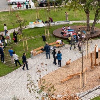 People in a busy park