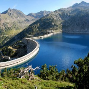 Lake Cap-de-Long in French Hautes-Pyrenees, At an elevation of 2161 m its 130 deap. Its created by grate dam used for hydroelectric energy station.