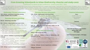 From Greening Schoolyards to Urban Biodiversity: Theories and Case Studies  (COOLSCHOOLS European Project Conference)