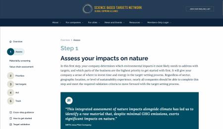 Screenshot of SBTN Assess stage