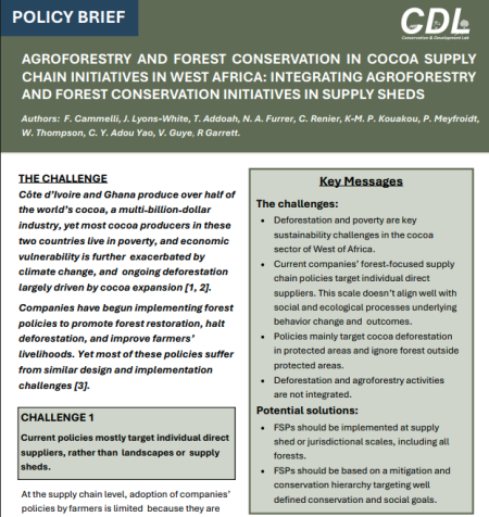 AGROFORESTRY AND FOREST CONSERVATION IN COCOA SUPPLY CHAIN INITIATIVES IN WEST AFRICA: INTEGRATING AGROFORESTRY AND FOREST CONSERVATION INITIATIVES IN SUPPLY SHEDS