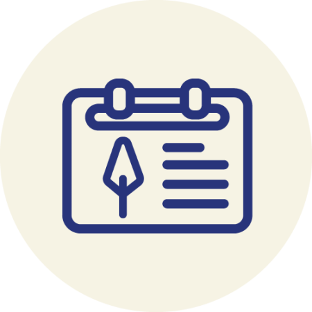 Icon showing a stylised project description with a tree and some text.