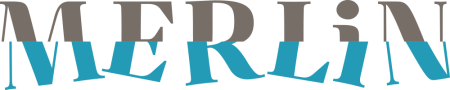 MERLIN logo with stylised text representing refraction in water.