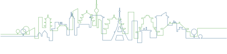 city scape outline sketch in blue and green fine line