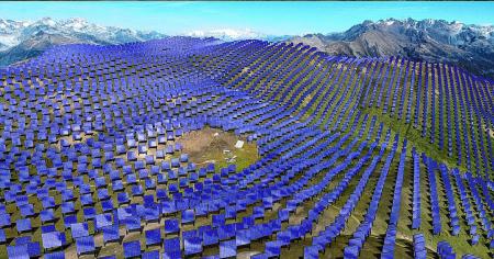Large solar farm in mountains