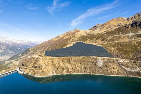 Mountain landscape with solar battery farm on it