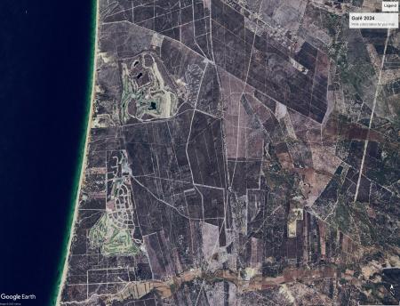 Google maps image of coastal Alentejo region showing tourism growth effects