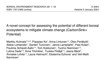 A novel concept for assessing the potential of different boreal ecosystems to mitigate climate change (CarbonSink+ Potential) - paper screenshot