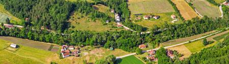 serbian countryside birdseye view of houses and green space