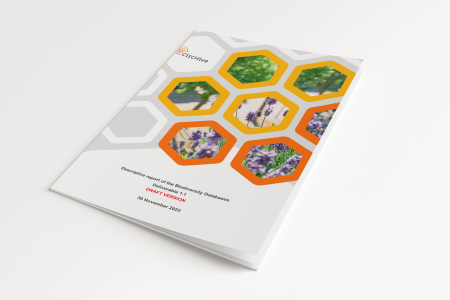 CircHive Biodiversity report cover - white booklet with honeycomb pieces on with images in