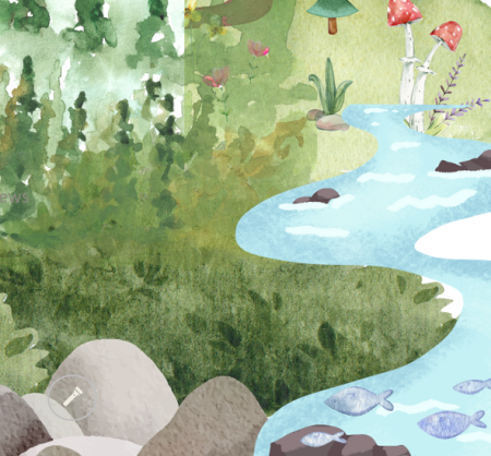 Drawing of a riverine area.