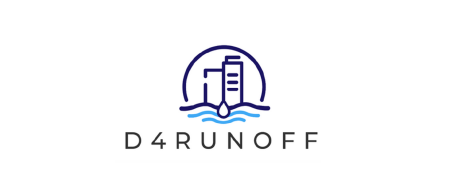 d4run off logo - city scape in circle above waves