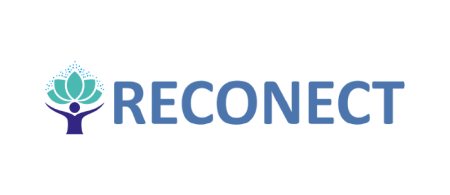Reconnect logo person open arms tree overhead