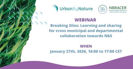 White background with purple and dark green elements and text. Two logo on top margin.