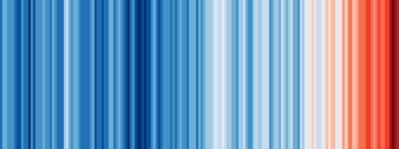 Warming stripes shifting from blue (left) to red (rigth)
