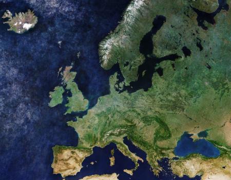 Satellite map of Europe.