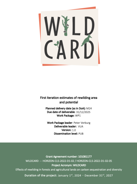This deliverable (D1.1) presents the first iteration of EU-scale estimates of potential rewilding areas, developed within Work Package 1 (WP1) of the WILDCARD project. I cover