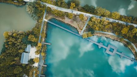 aerial view of bridges on water