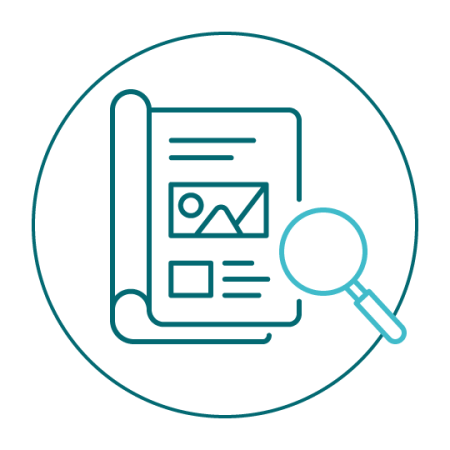 case study icon - piece of paper with magnifying glass