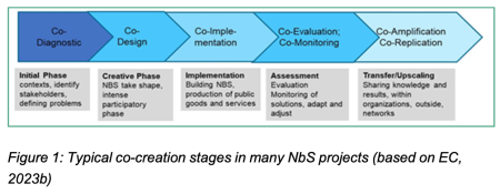 Figure 1: Typical co-creation stages in many NbS projects (based on EC, 2023b)