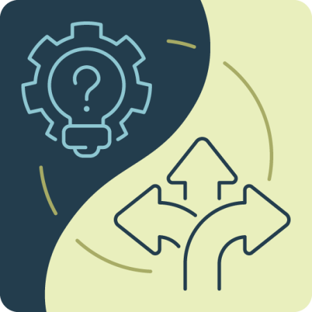 what is decision analysis icon - arrow going in different directions with settings cog