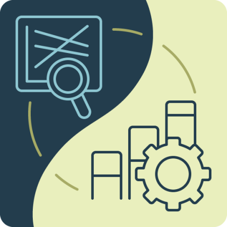 Analysis of the results icon - bar chart with settings cog
