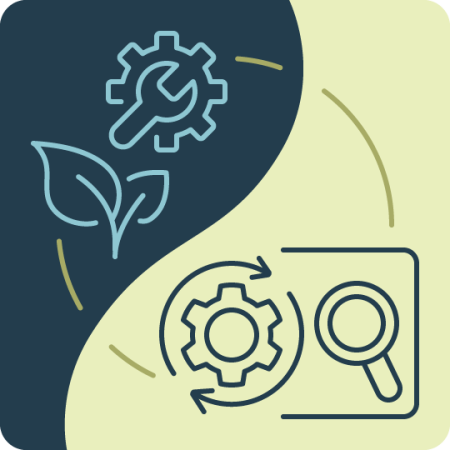 Implementation and monitoring icon - settings cog and spanner