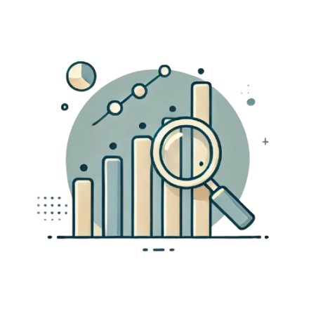 performance assessment graphic - magnifying glass over bar chart