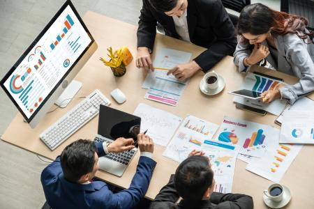 Business data dashboard provide business intelligence analytic for marketing strategy planning snugly with big data set to analyze customer demands and foreseeing business future
