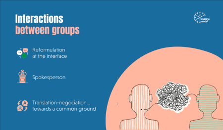 interactions between groups example graphic, blue and pink