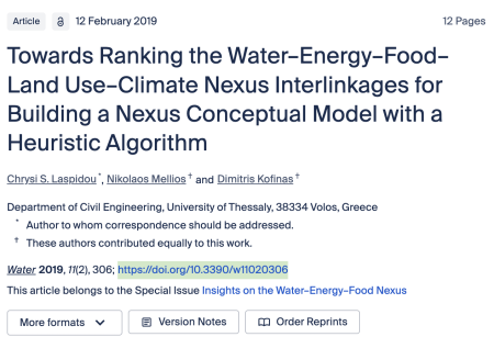 Towards Ranking the Water–Energy–Food–Land Use–Climate Nexus Interlinkages for Building a Nexus Conceptual Model with a Heuristic Algorithm report cover
