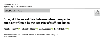 Drought tolerance differs between urban tree species but is not affected by the intensity of traffic pollution paper cover