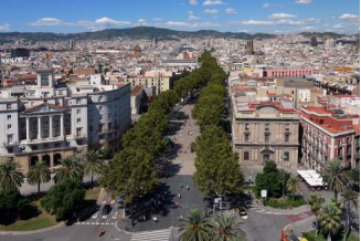A tree lined street in Barcelona.