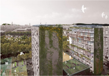 Residential flats with green walls.
