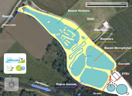 An aerial photograph with a plan of the study area superimposed on it.