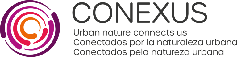Conexus logo with strapline: urban nature connects us (in English, Spanish and Portuguese)