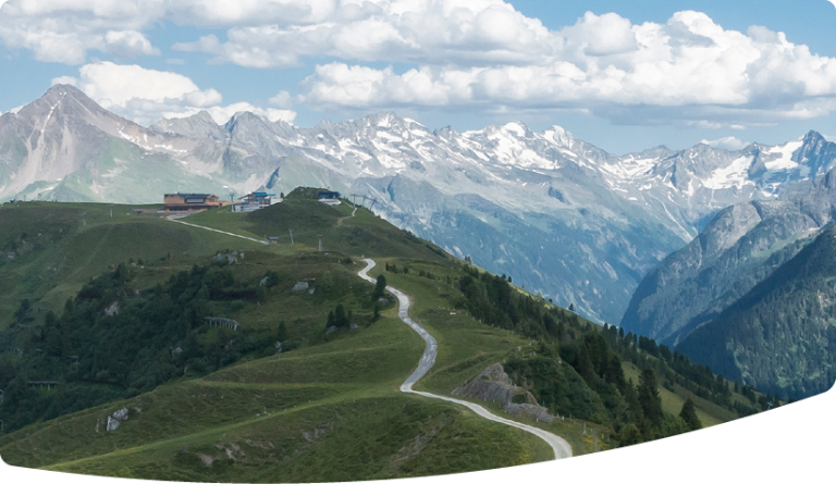 Path along a mountain ridge with a panoramic view