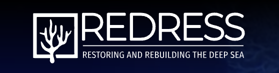 redress logo piece of white coral black background