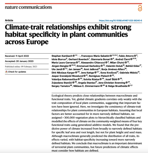 Climate-trait relationships exhibit strong habitat specificity in plant communities across Europe