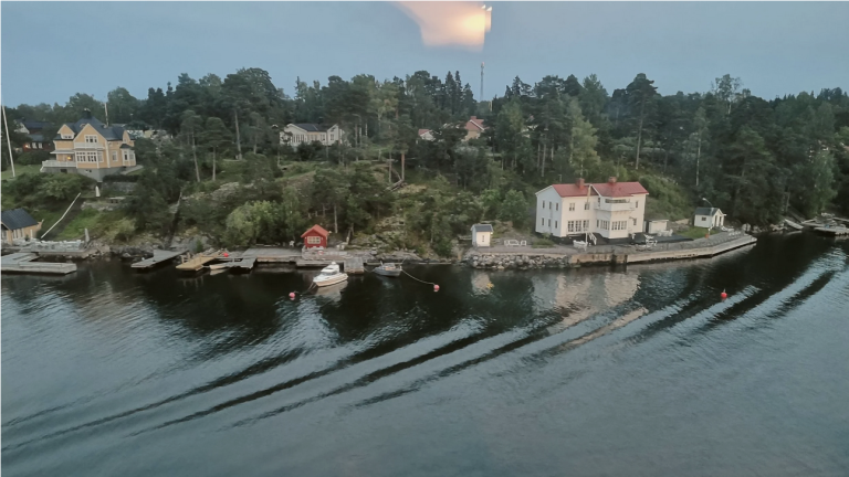 Swedish archipelago with houses and forest