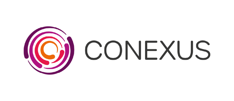 conexus logo - pink and purple circles spiralling together