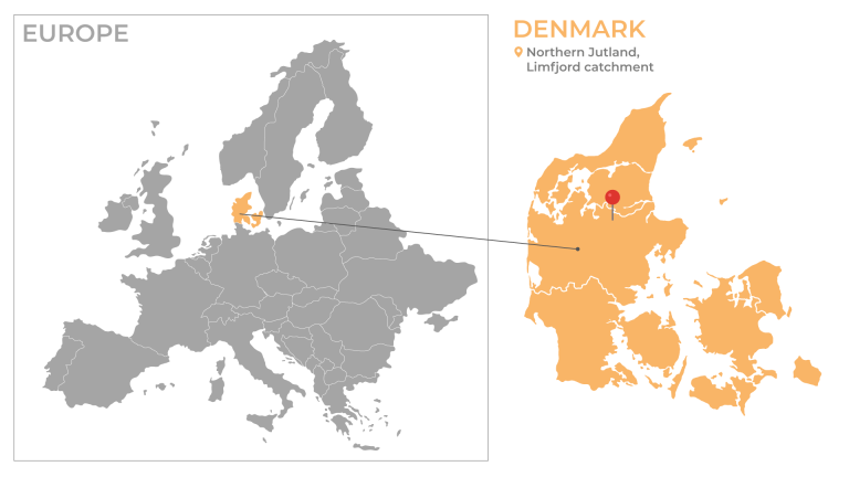 A map showing where the case study site in Denmark.