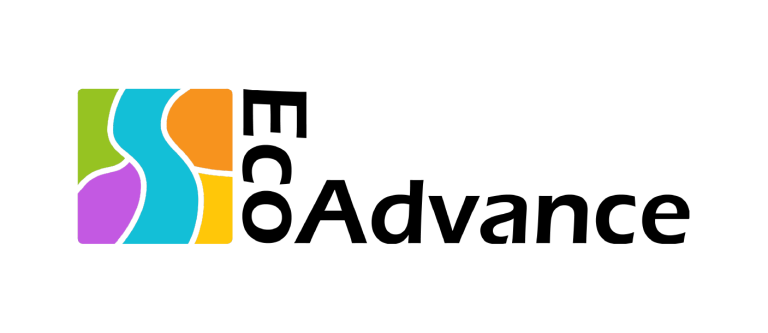 EcoAdvance logo - mosaic square with multi colours and word ECO on it's side