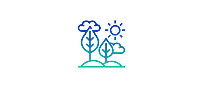sun, cloud, and trees in gradient blue outline