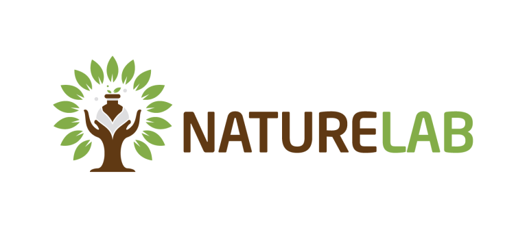 nature lab logo with tree and green and brown text