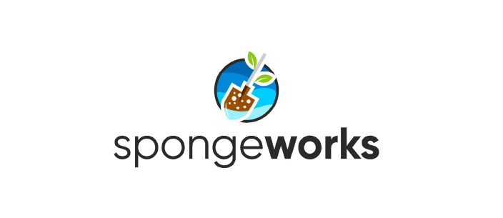 spongeworks logo - shovel picking up soil in a blue circle